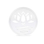 Transparente Abdeckkappe für Wasserfilter-Kartuschen mit eingestanztem Lotus-Logo.